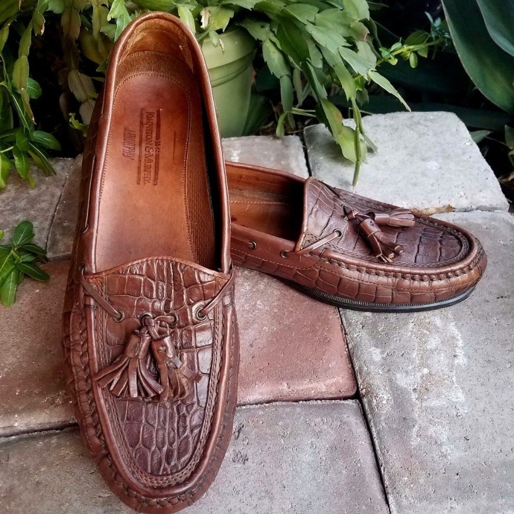 Johnston & Murphy Brown Reptile Print Loafers 11.5